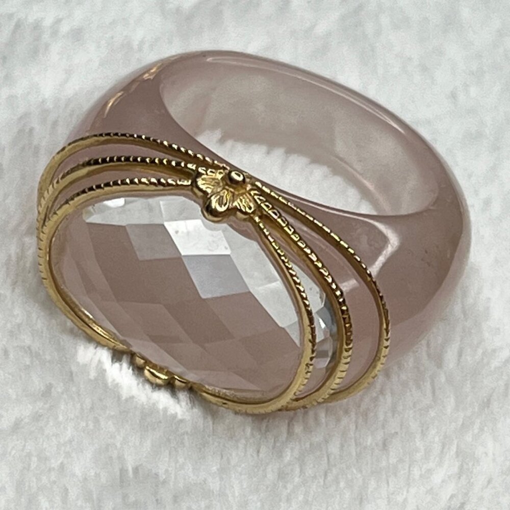 Elizabeth Adams Collectio Rose Quartz & Gold-Tone Statement size 10 14Kt Gold - Picture 2 of 10